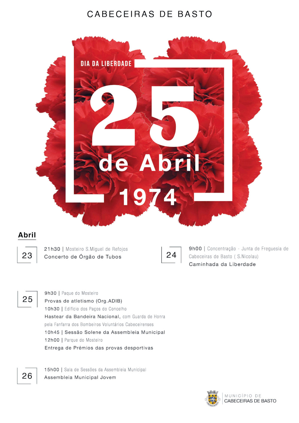 Comemorações do 25 de Abril arrancam amanhã à noite com concerto de órgão de tubos