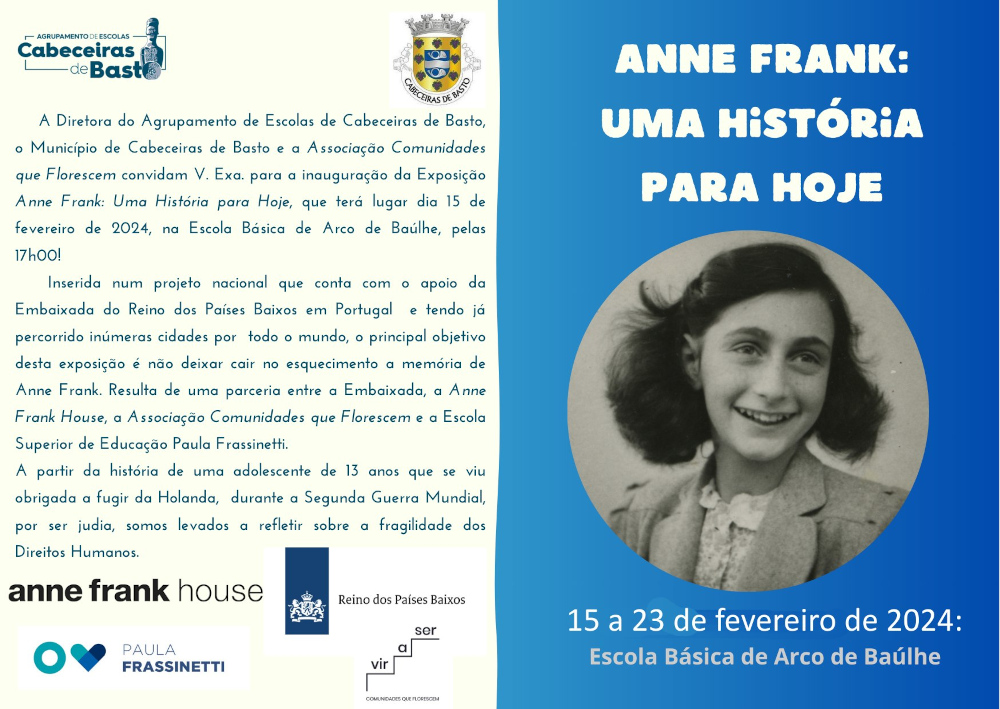 Escolas de Cabeceiras de Basto e do Arco de Baúlhe acolhem exposição sobre Anne Frank