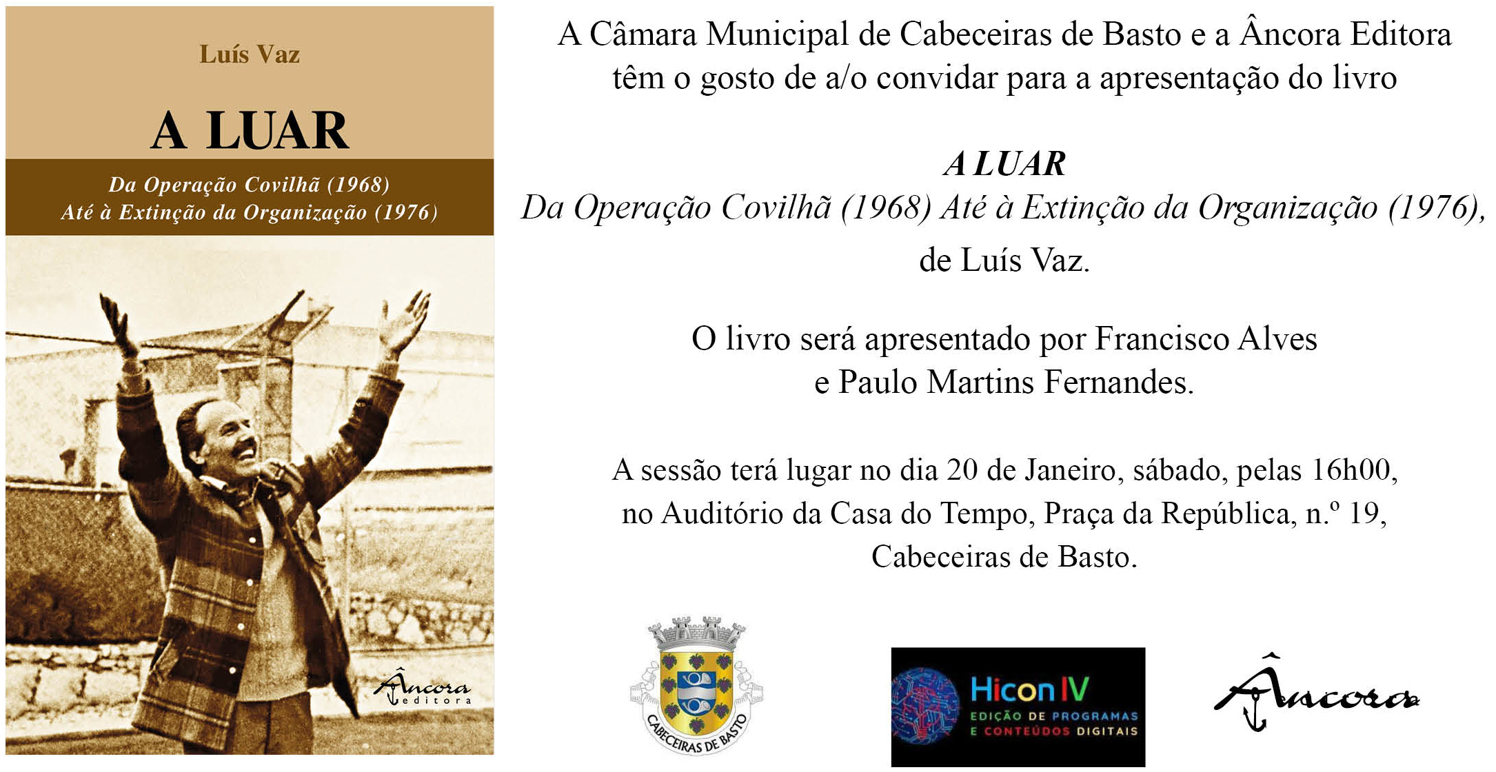 Convite - Apresentação do livro «A Luar» de Luís Vaz