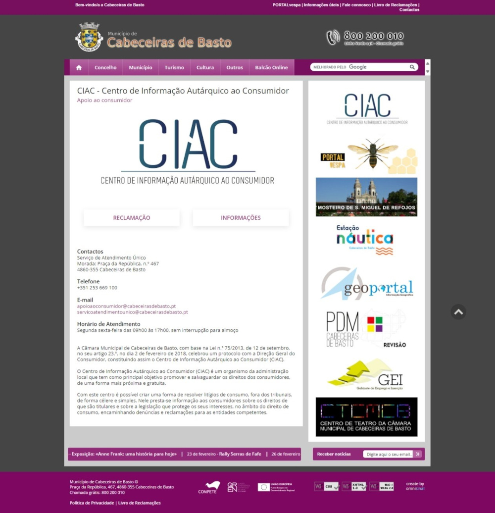 CIAC | Reclamações disponíveis no site da Câmara Municipal