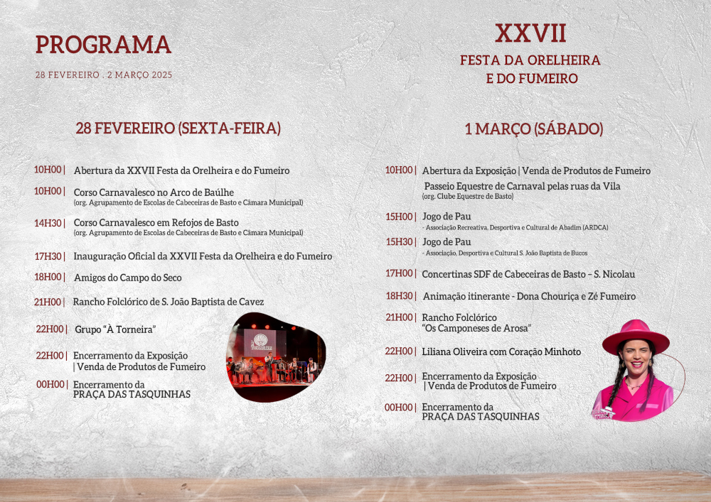 Programa da XXVII Festa da Orelheira e do Fumeiro