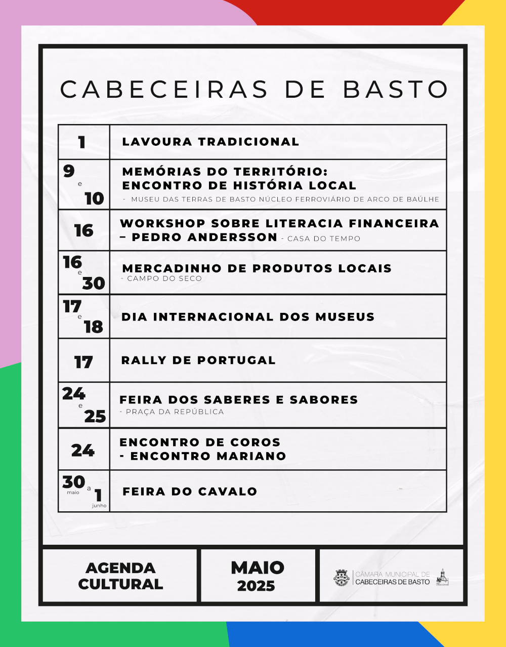 Agenda Cultural de Cabeceiras de Basto - maio 2025