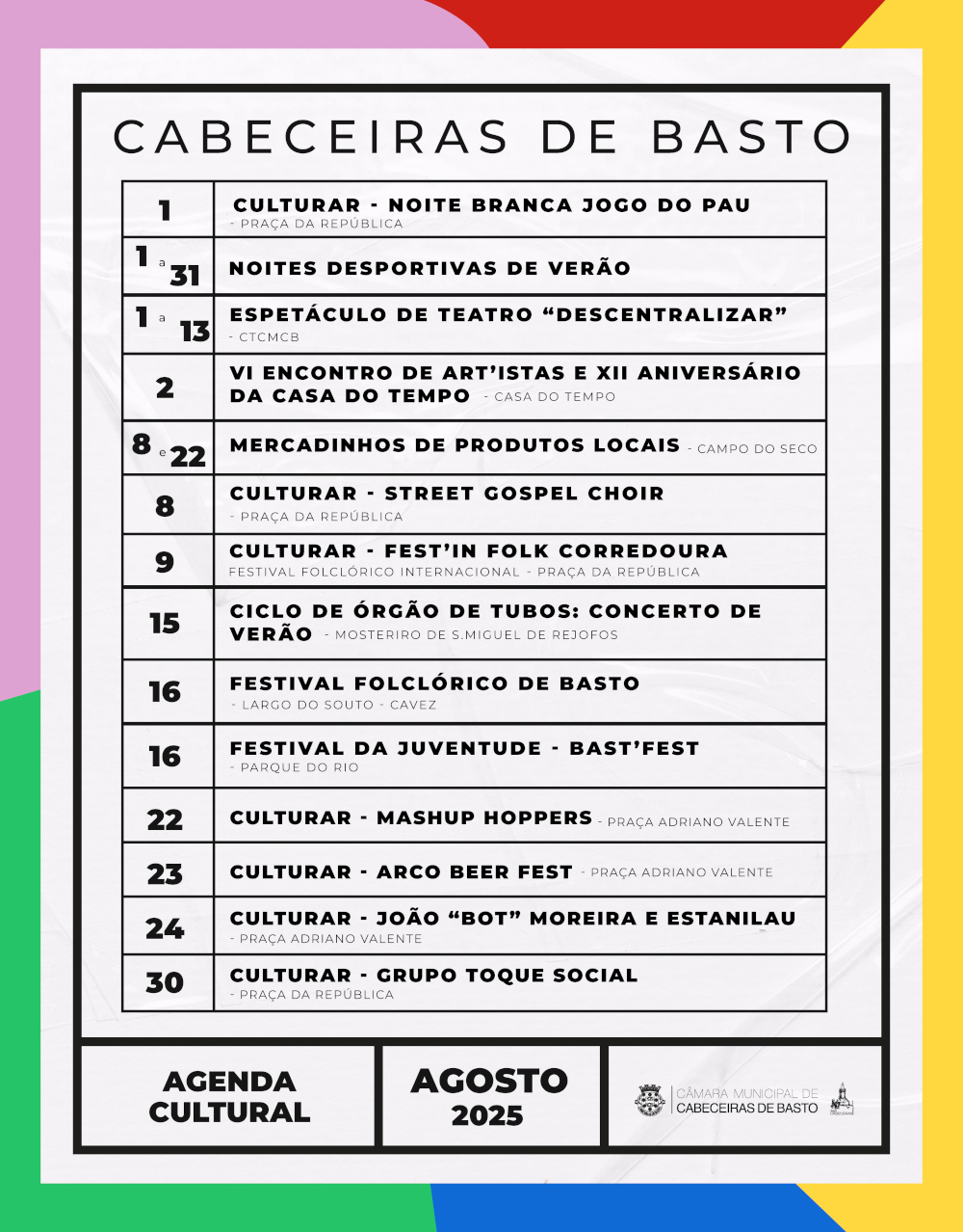 Agenda Cultural de Cabeceiras de Basto - agosto 2025
