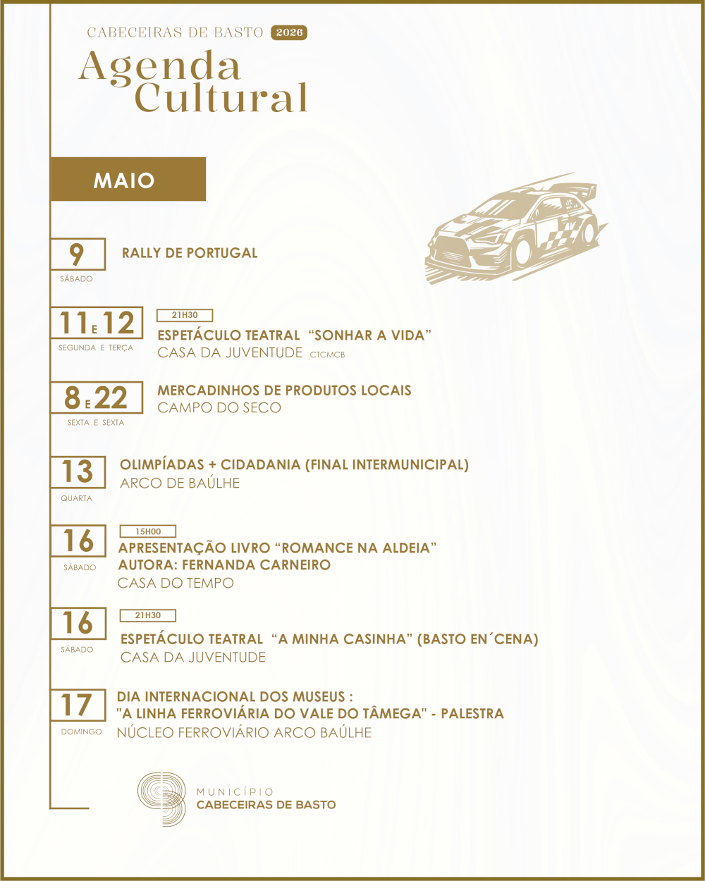 Agenda Cultural de Cabeceiras de Basto - maio 2026
