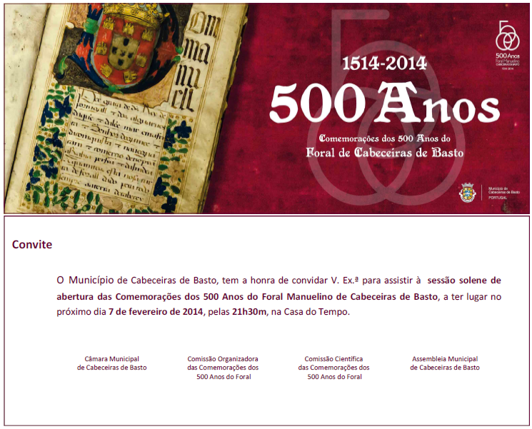 Sessão Solene de Abertura das Comemorações dos 500 Anos do Foral Manuelino de Cabeceiras de Basto